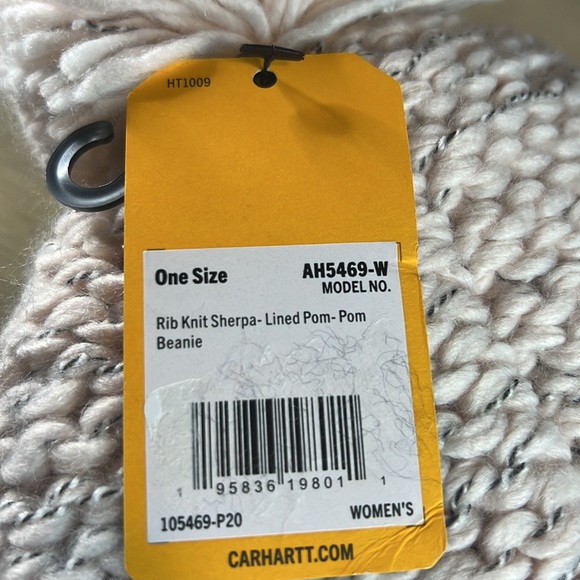 Carhartt Rib Knit Sherpa Lined  Pom Pom Beanie Hat‎ NWT Color Pink Salt D70 - Picture 5 of 5